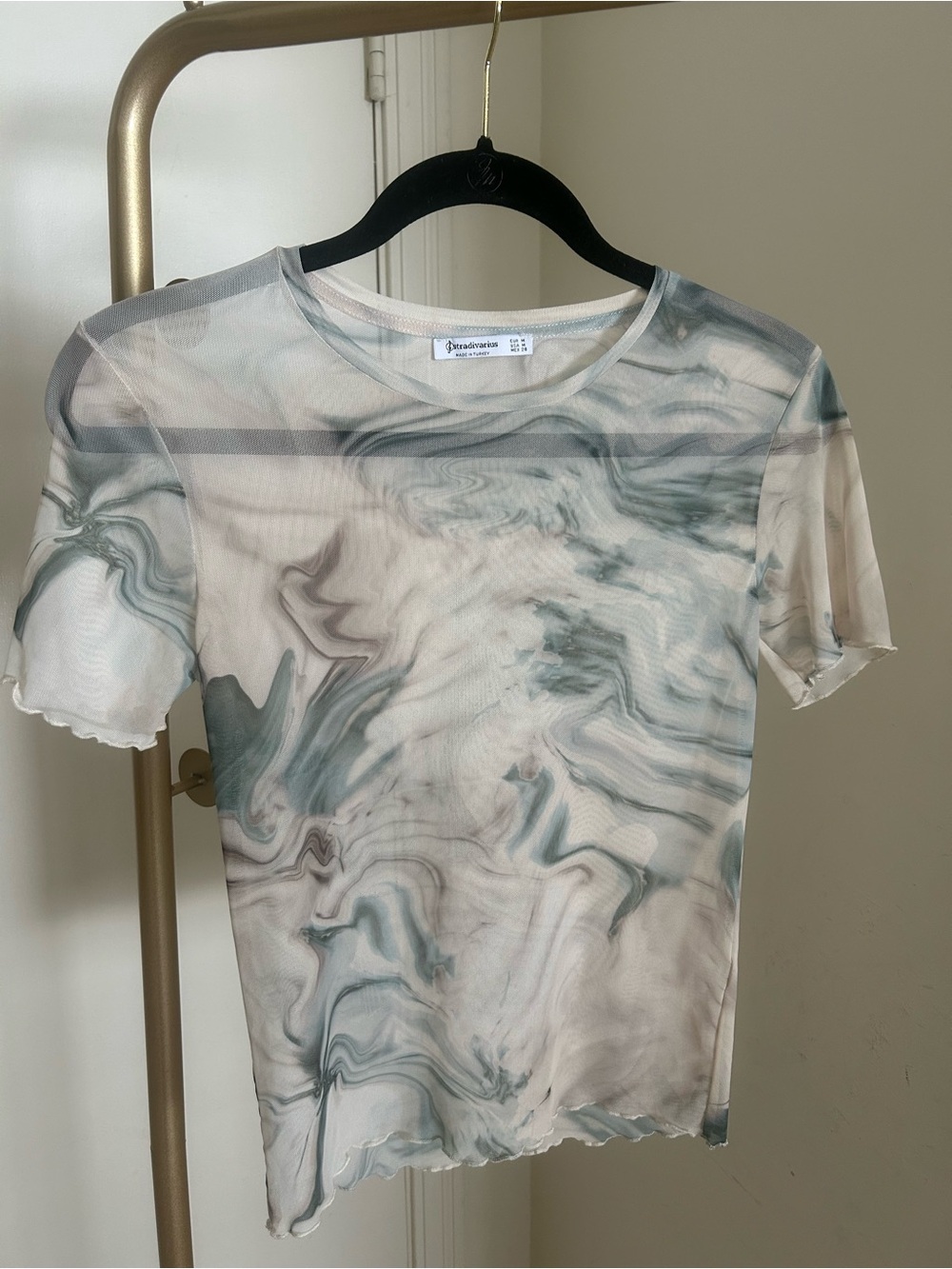 Stradivarius Marble Mesh Top Blue Gray Sheer Y2K Fairy Grunge Size M